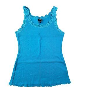 Womens Blue Lace Trim Ribbed Tank Top By Apt. 9 Size Large Jh1819